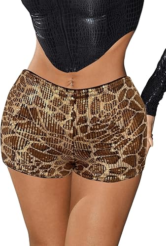 Women's Leopard Print Sequin Shorts Low Rise Sexy Rave Club Party Hot Pants