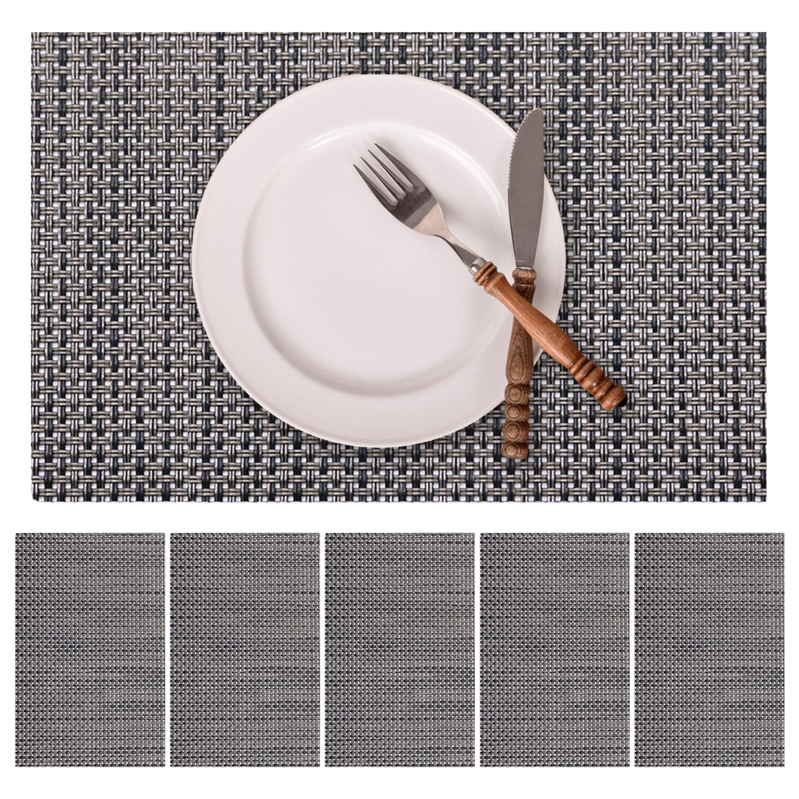 marysgift Grey Placemats Place Mats Set of 6 Table Mat Easy to Clean Non Slip Heat Resistant Dining Table Mats Washable Vinyl Placemat 30CM x 45CM