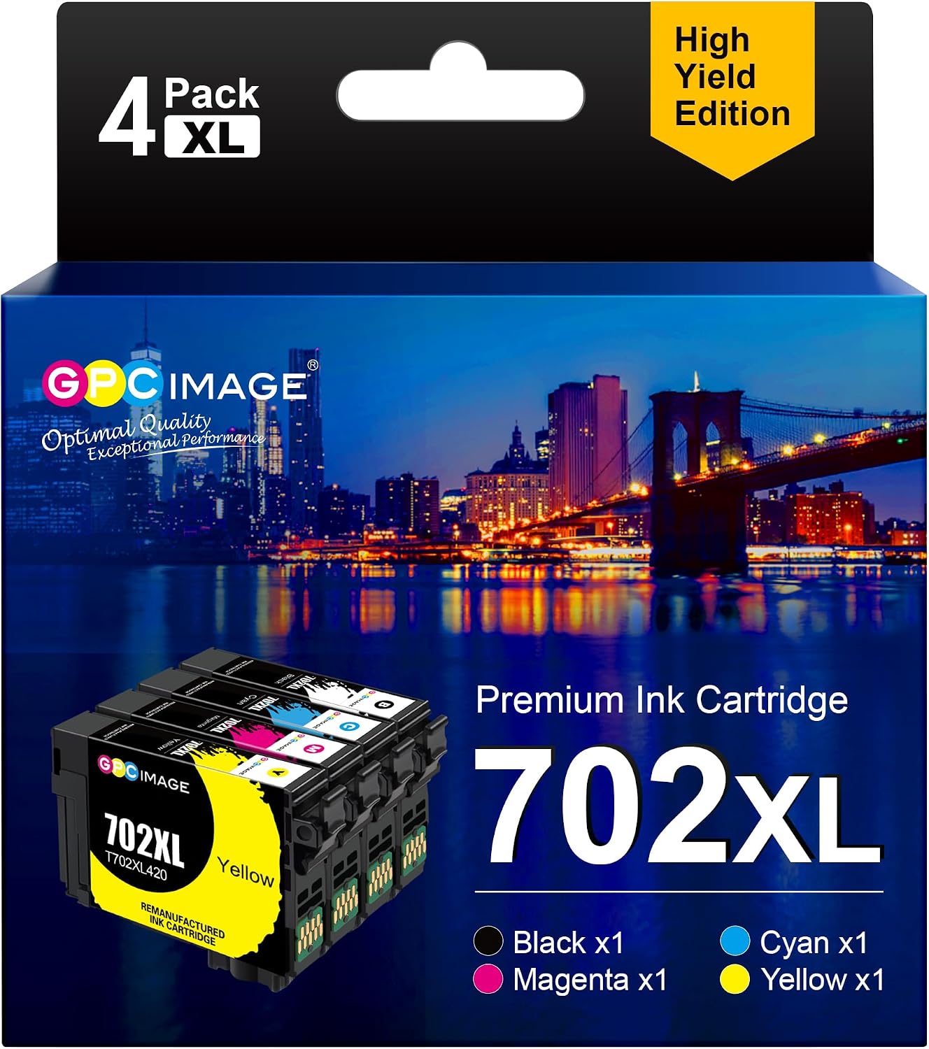 GPC Image Remanufactured Ink Cartridge Replacement for Epson 702 702XL 702 XL T702XL Compatible with Workforce Pro WF-3720 WF-3730 WF-3733 Printer Tray (Black, Cyan, Magenta, Yellow)