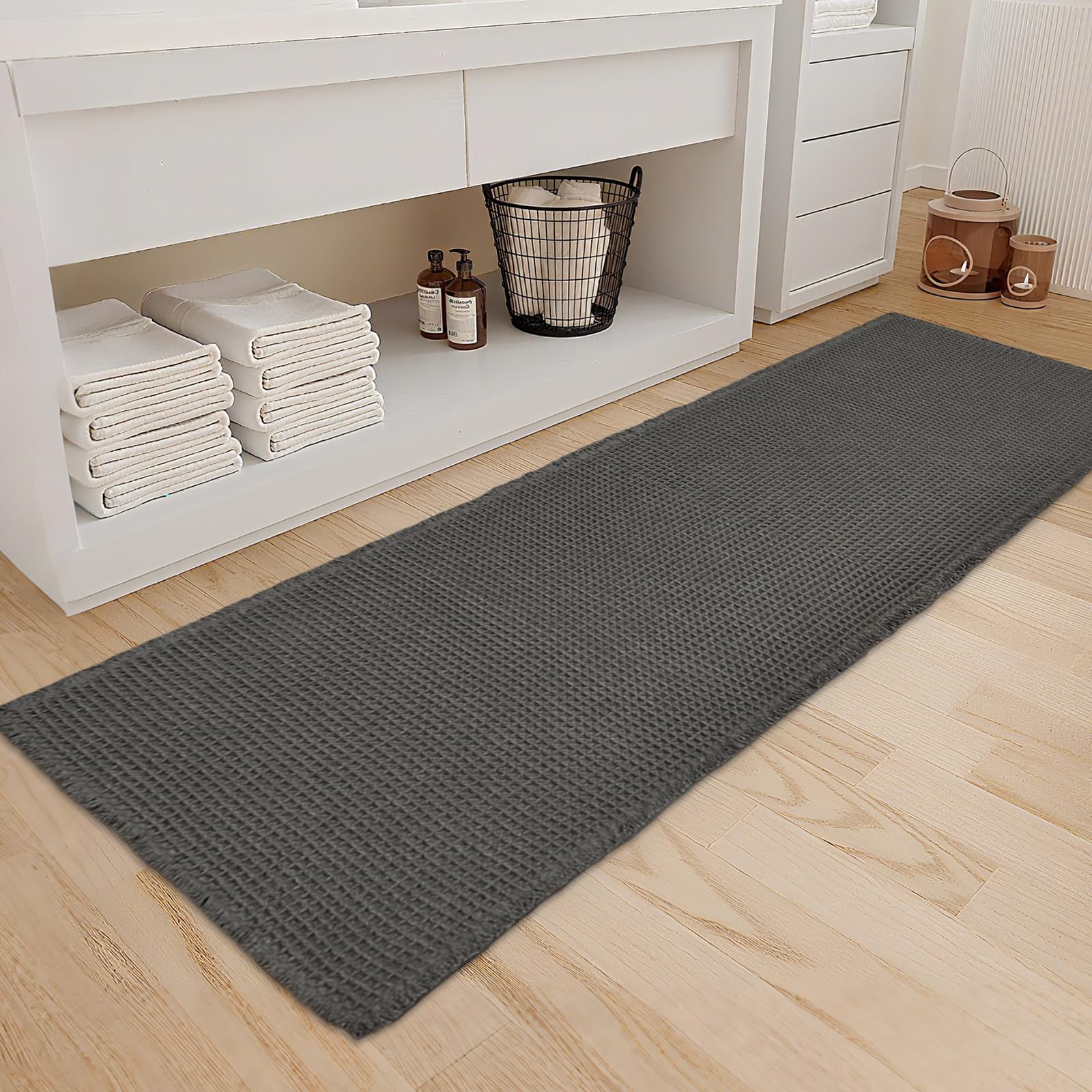 Photo 1 of ZALL Waffle Bath Mat, Dark Grey, 24x72 inches