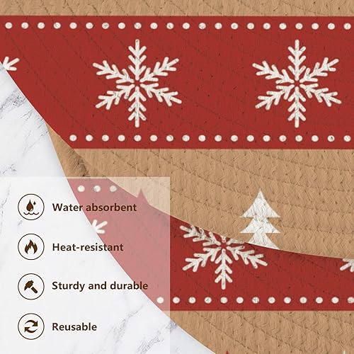 Miniatura 3 de 3 Pcs Trivet Mat Christmas Snowflake Stripes for Hot Dishes 15in Cotton Thread Weave Large Coasters Cotton Mat for Stove Home Necessities