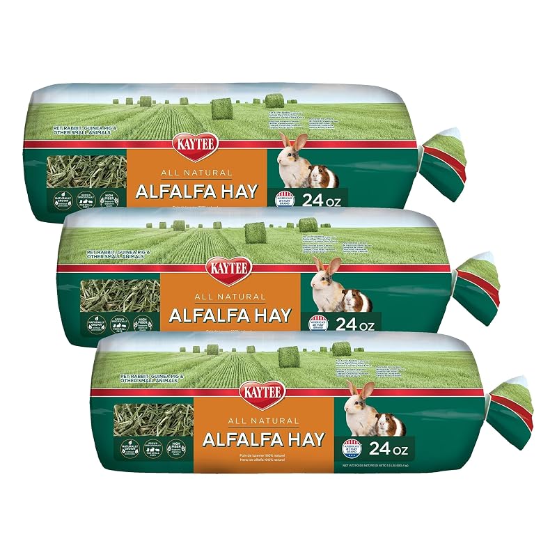 Feno de alfafa em mini fardos Kaytee para porquinhos-da-índia, coelhos e chinchilas, Pacote com 3 de aproximadamente 680 g cada