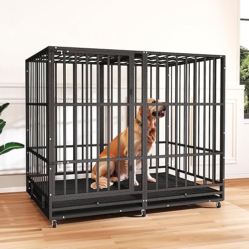 Miniatura 6 de Jaula de acero para perros de 54 pulgadas, resistente e indestructible XL, a prueba de escape, jaula de alta ansiedad para interiores con ruedas,