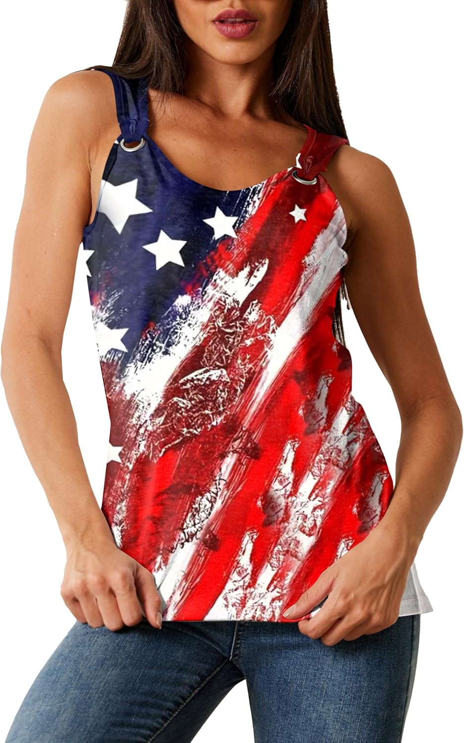 Summer Tank Cute Tops for Women Casual Sleeveless Shirt Loose Fit Scoop Neck O Ring Shoulder Blouse - Image 2