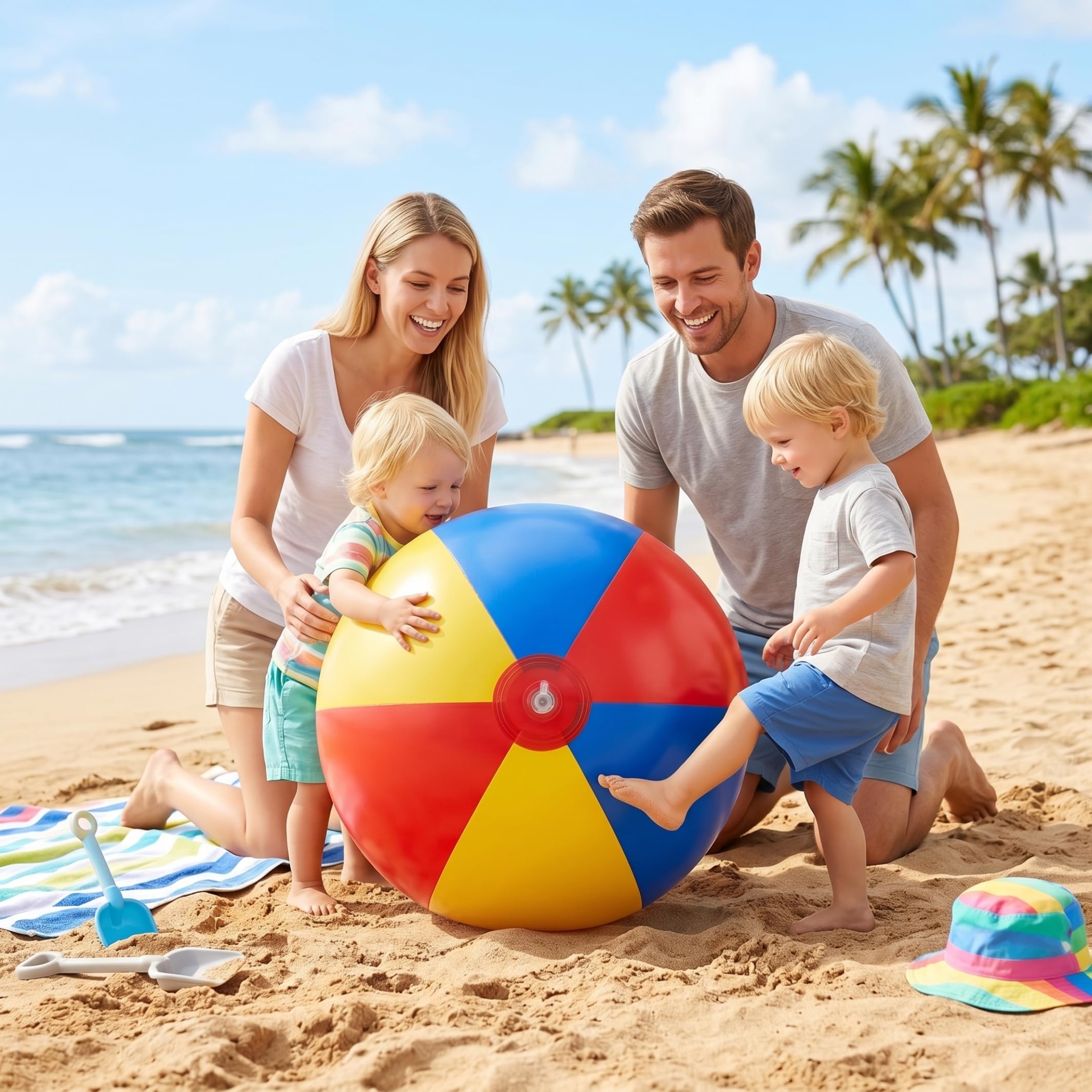 Aufblasbarer Strandball, großer Strandball aus weichem PVC, riesige aufblasbare Bälle für Kinder – Rot, Gelb, Blau, 130 cm