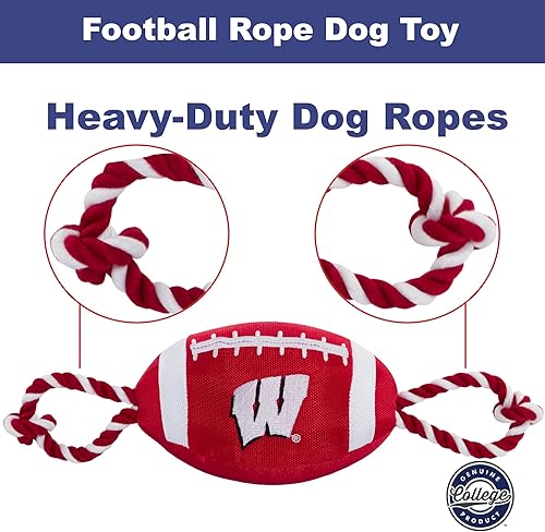 Miniatura 5 de Pets First NCAA Wisconsin Badgers - Juguete de fútbol para perro, materiales de nailon de alta calidad, cuerdas de tracción fuertes, chirriador
