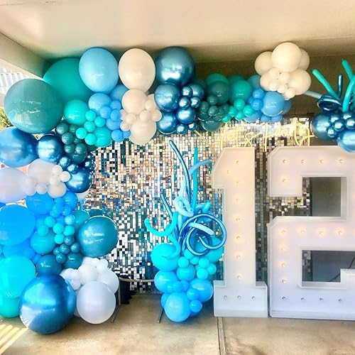 Miniatura 5 de Globos azules, 60 globos de látex transparentes y metálicos de 12 pulgadas para cumpleaños, baby shower, decoración de fiesta de boda
