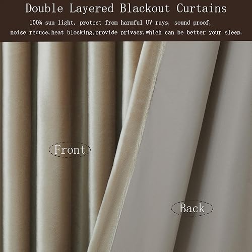 Miniatura 5 de Cortinas 100% opacas de terciopelo beige champán de 108 pulgadas de largo para sala de estar, juego de 2 cortinas con forro para barra y pestaña