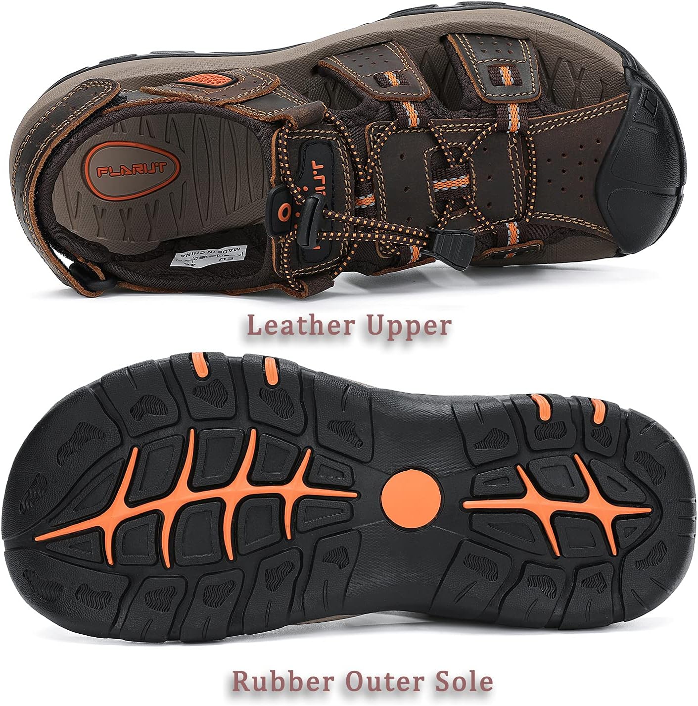 FLARUT Men's Sport Sandals Outdoor Hiking Sandals Closed Toe Leather Athletic Lightweight Trail Walking Casual Sandals Water Shoes - Image 7