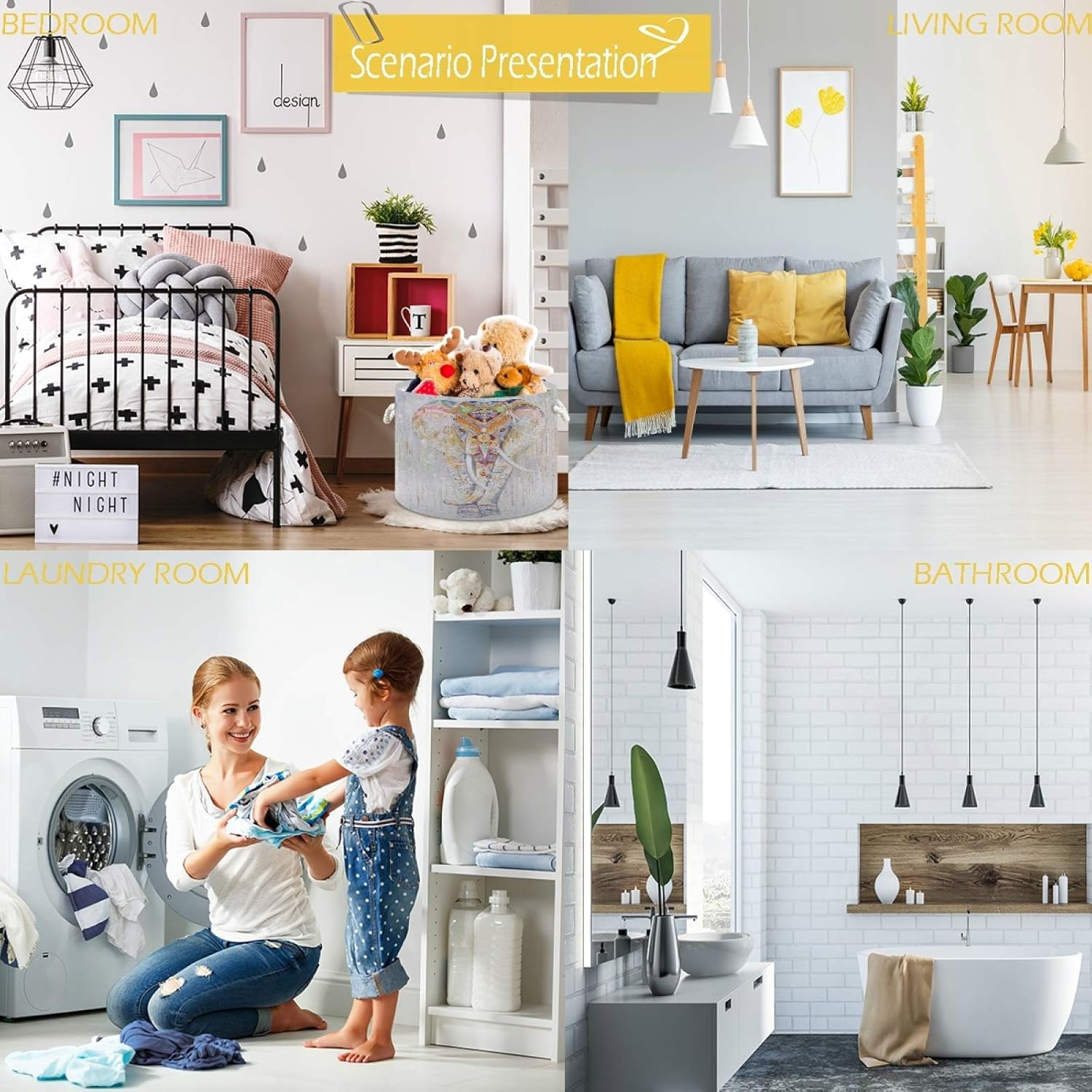 visesunny Storage Basket Indian Painted Elephant Spotted Nursery Hamper Basket Clothes Toy Storage Organizer Bin Box Collapsible Laundry Bag for Kid Room,Playroom,Bathroom,Living Room,Dorm,Office