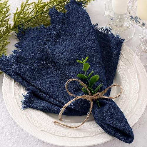 Miniatura 6 de Socomi Servilletas de tela hechas a mano con flecos, juego de 12 servilletas de lino de algodón caramelo de 18 x 18 pulgadas, servilletas rústicas a