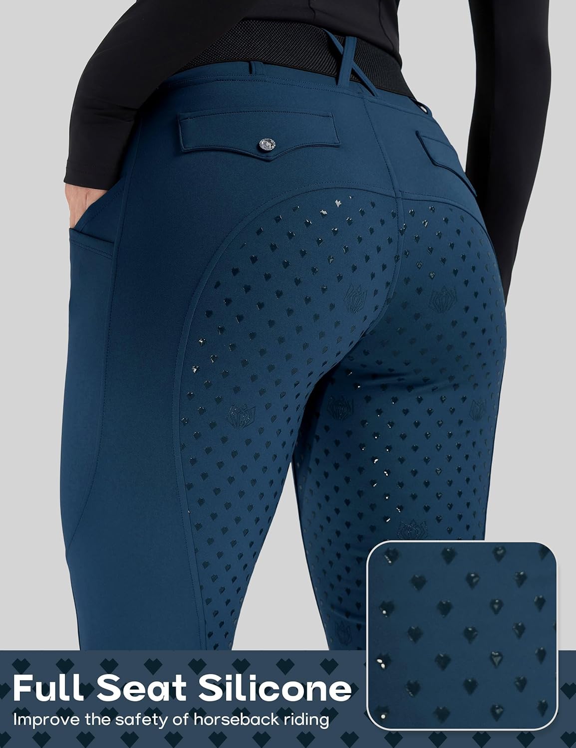 FitsT4 Sports Women's Horse Riding Pants Full Seat Equestrian Breeches High Waist Horseback Riding Tights with Pockets - Image 3