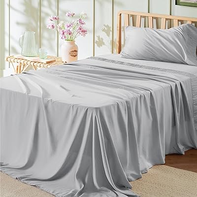 Bedsure Twin XL Sheet Sets Dorm Bedding - 3 Pieces Soft Extra Long Twin Sheets, Hotel Luxury, Easy Care Microfiber for Women, Men, Light Grey
