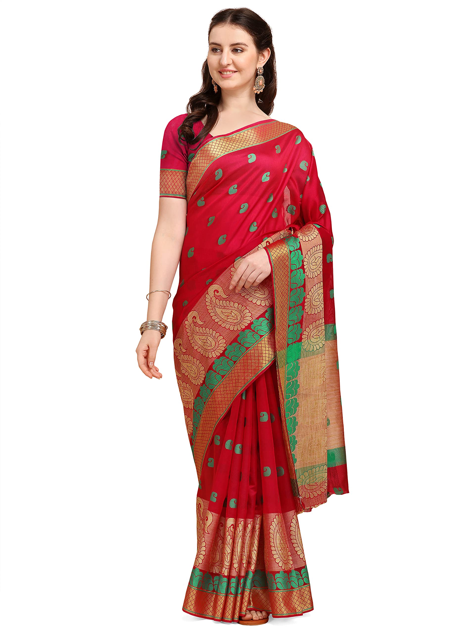 DEVANGIWomen's Cotton Silk Saree With Blouse Piece