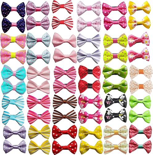 60 lazos con clip para perro, lazos de pelo para cachorro, moño pequeño, hecho a mano, accesorios para el pelo de mascotas, aseo de mascotas para