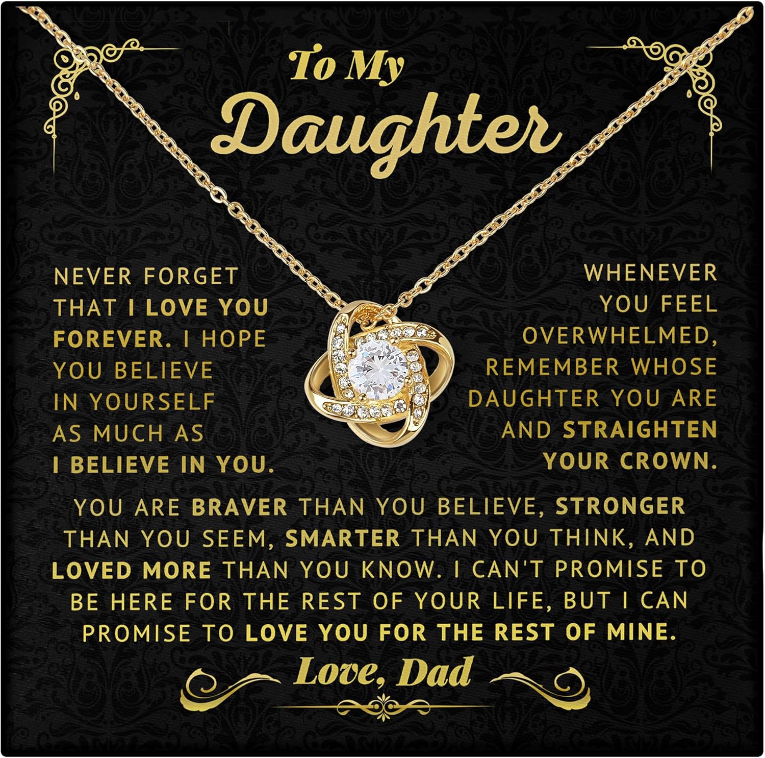 To My Daughter Necklace from Dad – Meaningful Daughter Gift, Inspirational Jewelry with Message Card, Birthday, Graduation, Christmas Gifts for Daughter from Father or Mom