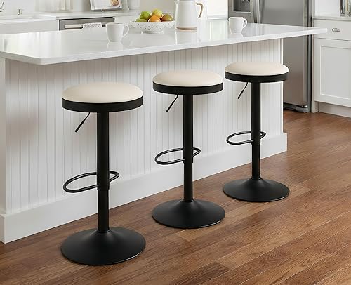 EALSON Moderno juego de 3 taburetes de bar giratorios ajustables con altura de mostrador, con base de metal, tapizados de cuero, sillas redondas