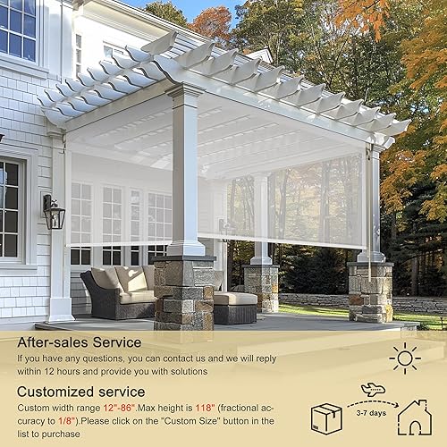 Miniatura 2 de Persianas enrollables para exteriores para patio, impermeables, para exteriores, sin cordón, con 10 % de apertura, de tela solar, para porche,