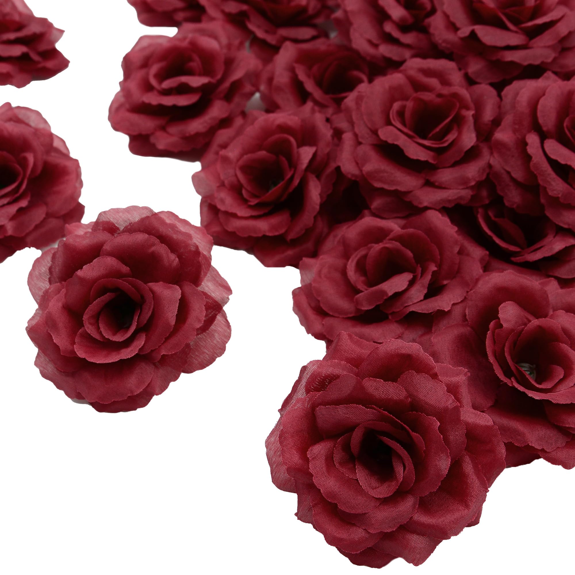 Photo 1 of 20 Pcs Rose Flower Head, Artificial Flowers Bulk for DIY Crafts, 3in Fake Rose Silk Flower Head for Decoration, Wedding Home Party Decor Garland Baby Shower Centerpiece Decor (20, wine red)