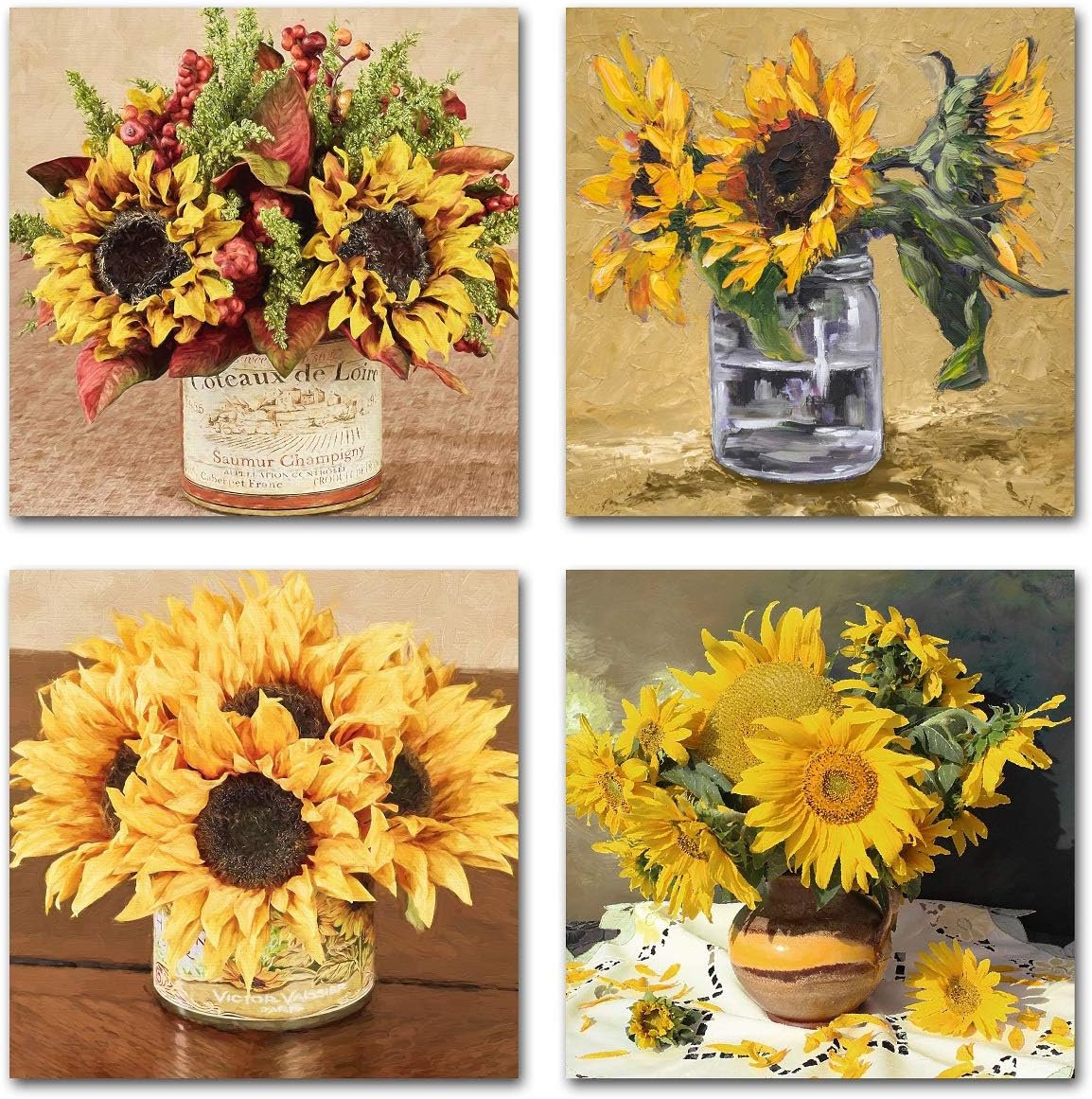 Paimuni Sunflower Wall Art Floral Oil Painting Printed on Canvas Yellow Blossom Flowers Picture Framed Artwork Prints for Bathroom Wall Décor