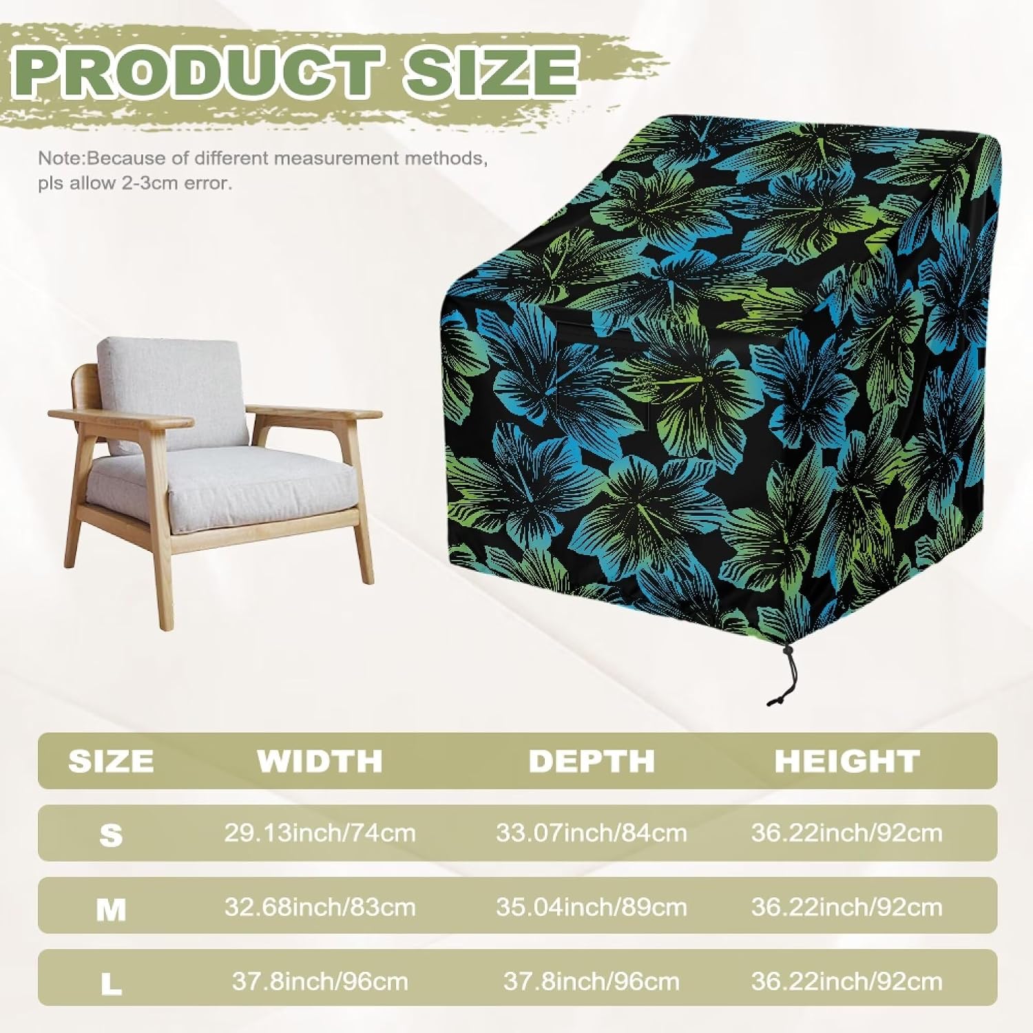 Monstera Hibiscus Print Outdoor Chair Cover Patio Armchair Covers Waterproof Heavy Duty Outdoor Lawn Lounge Furniture Cover, 33"x35"x36"