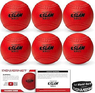 PowerNet Slam Ball 6-Pack, Baseball Size Weighted Ball with Textured Surface and Raised Seams, Training Equipment to Impro...