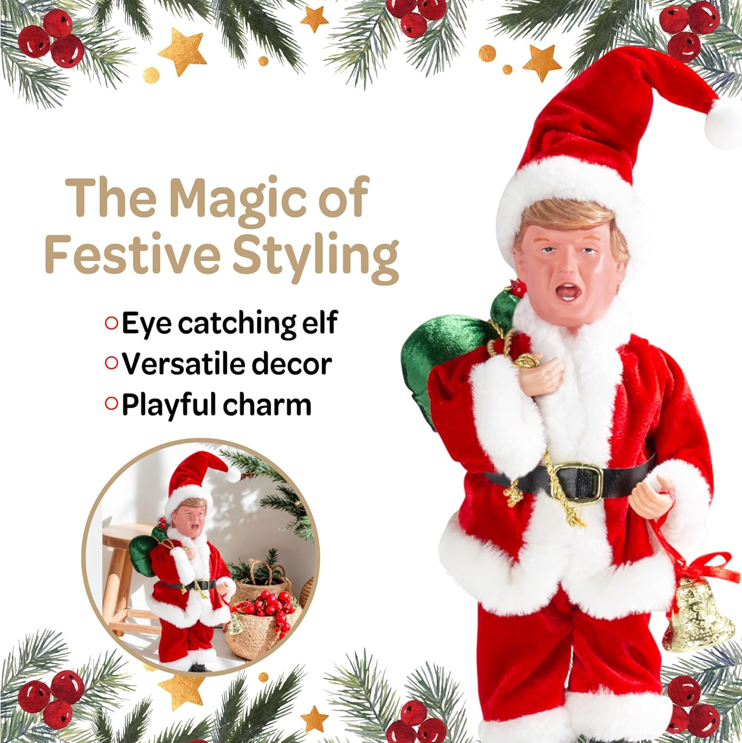 Father Santa Donald Christmas Figurine 45cm (Red) – Funny Holiday Character Ornament – Novelty Christmas Decoration for Home, Party & Garden