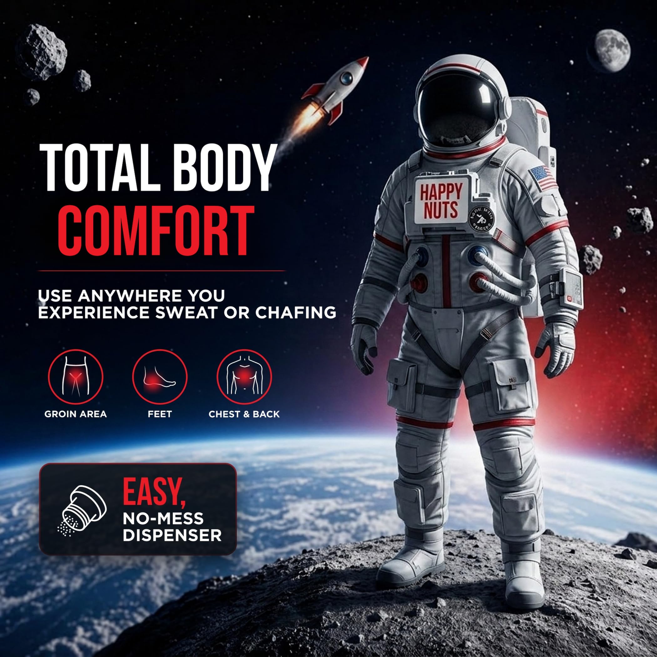 Happy Nuts Comfort Powder - Polvo antirozaduras, defensa del sudor y control de olores para la ingle, los pies y el cuerpo, polvo corporal para hombres (paquete de 2)