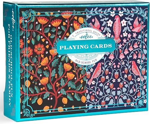 eeBoo Piece & Love: Cartas de juego de pájaros y flores, incluye 2 barajas de 52 cartas, barajas tradicionales con hermosas obras de arte y bordes