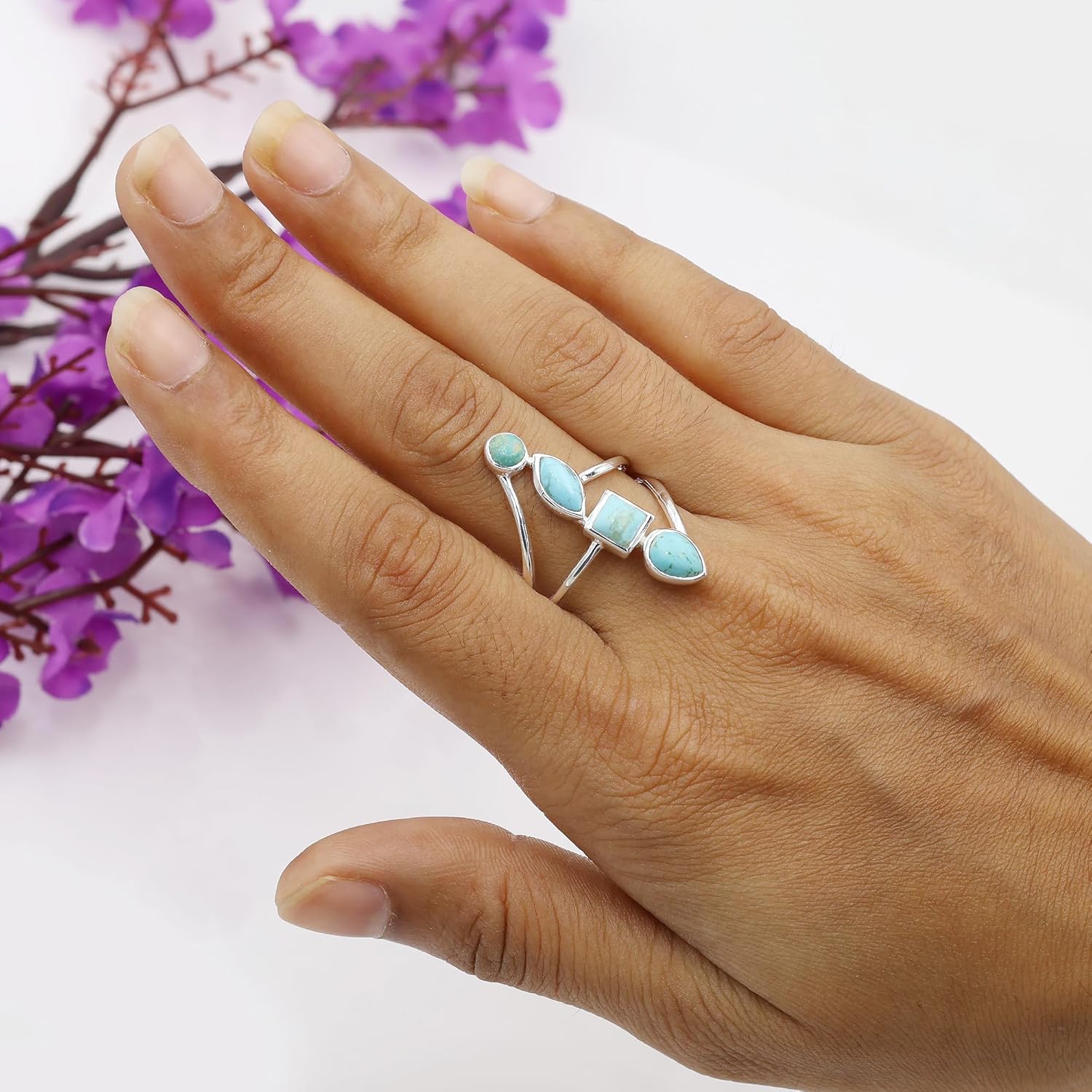 Arizona Turquoise Chunky Ring, 925 Sterling Silver Statement Jewelry