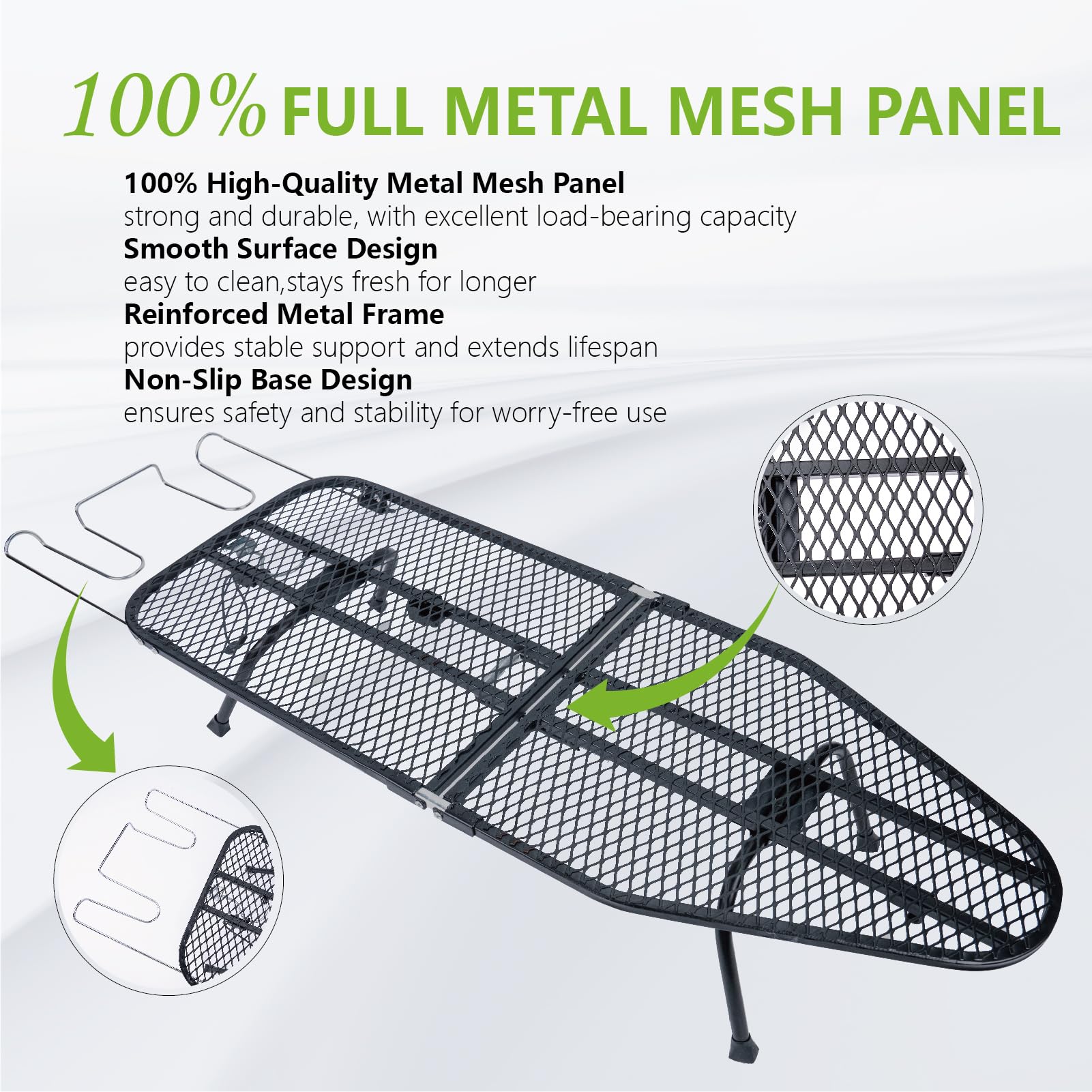 OMUACHIAP - Tabla de planchar plegable con bandeja de hierro, pequeña y compacta para apartamentos, espacios reducidos y viajes, 31.8 x 12 pulgadas, color negro