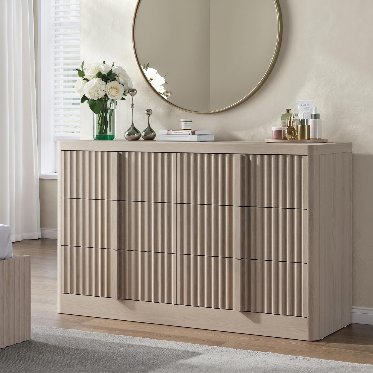 Harpaq 47-inch wide 6-drawer fluted dresser.