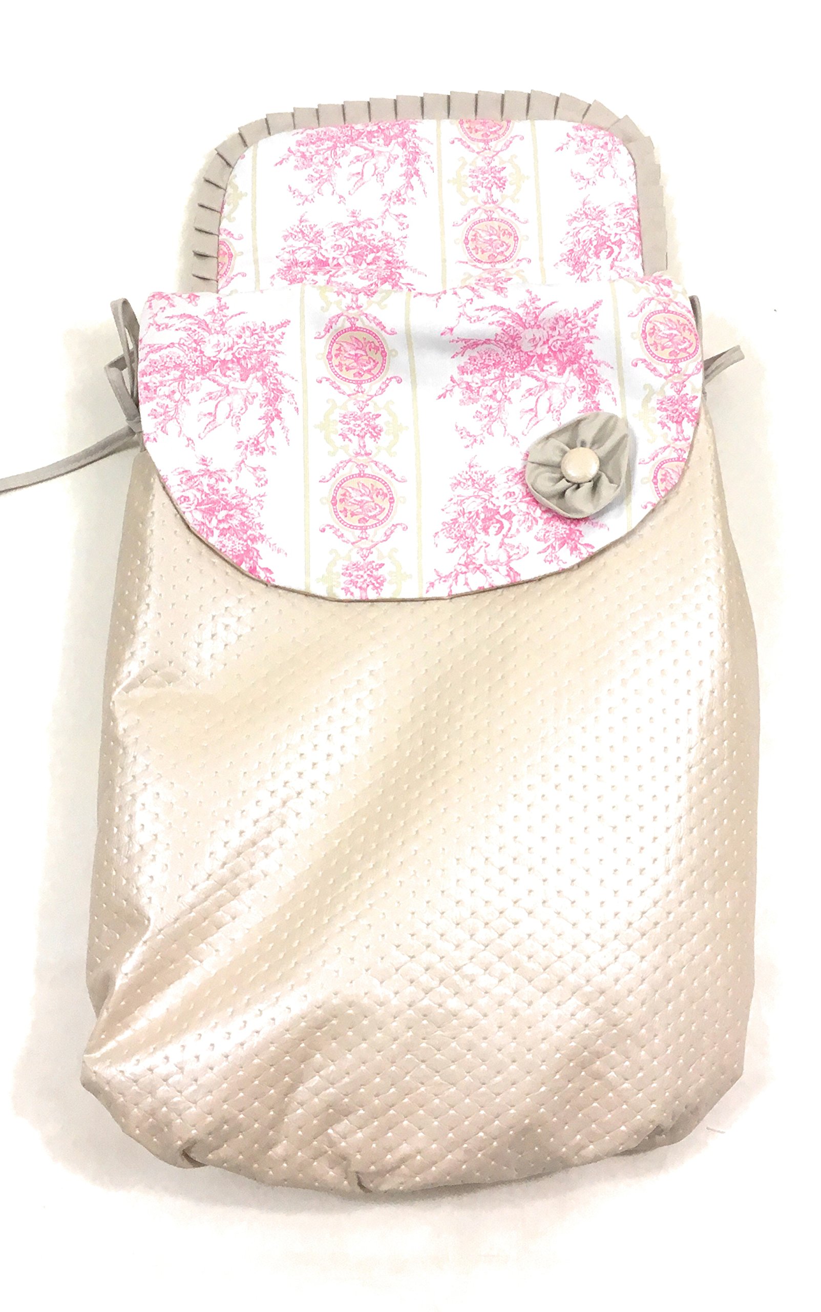 Saco Capazo + Funda Ajustable Danielstore Universal .Serie Medallón .Carrito Bebé Color Dorado-rosa