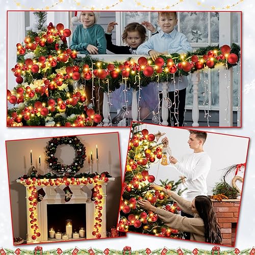 Miniatura 7 de Guirnalda de bolas de Navidad de 6 pies con luces LED, guirnalda de bombillas iluminadas de Navidad, decoración de bolas de árbol de Navidad,