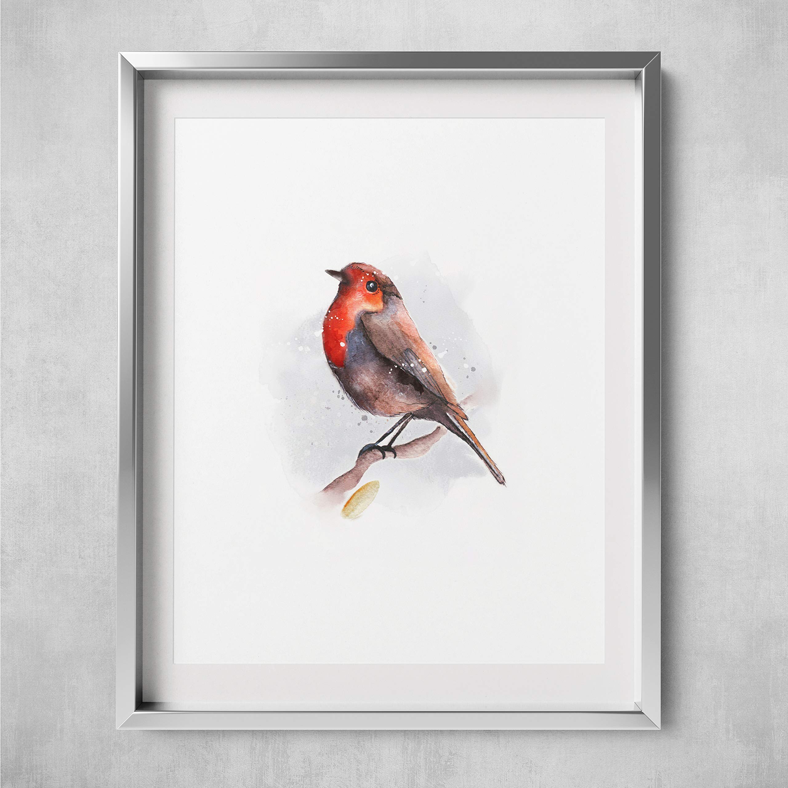 Robin Original Art Print, Beautiful Digital Hand Drawn Wall Art Watercolour Poster - by Mark Peters - Unframed poster A3 / A4 (A4)