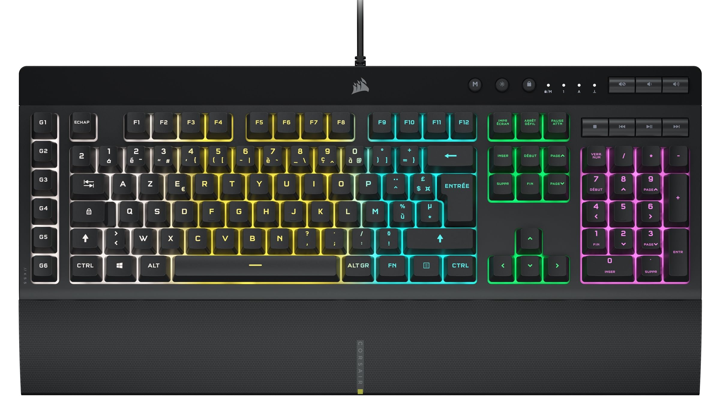 Corsair K55 RGB Pro Clavier de Jeu Filaire à Membrane (AZERTY FR) – Noir | IP42 Résistant à la Poussière et Aux éclaboussures, 6 Touches Macro Intégration Elgato, PC, Mac, Xbox