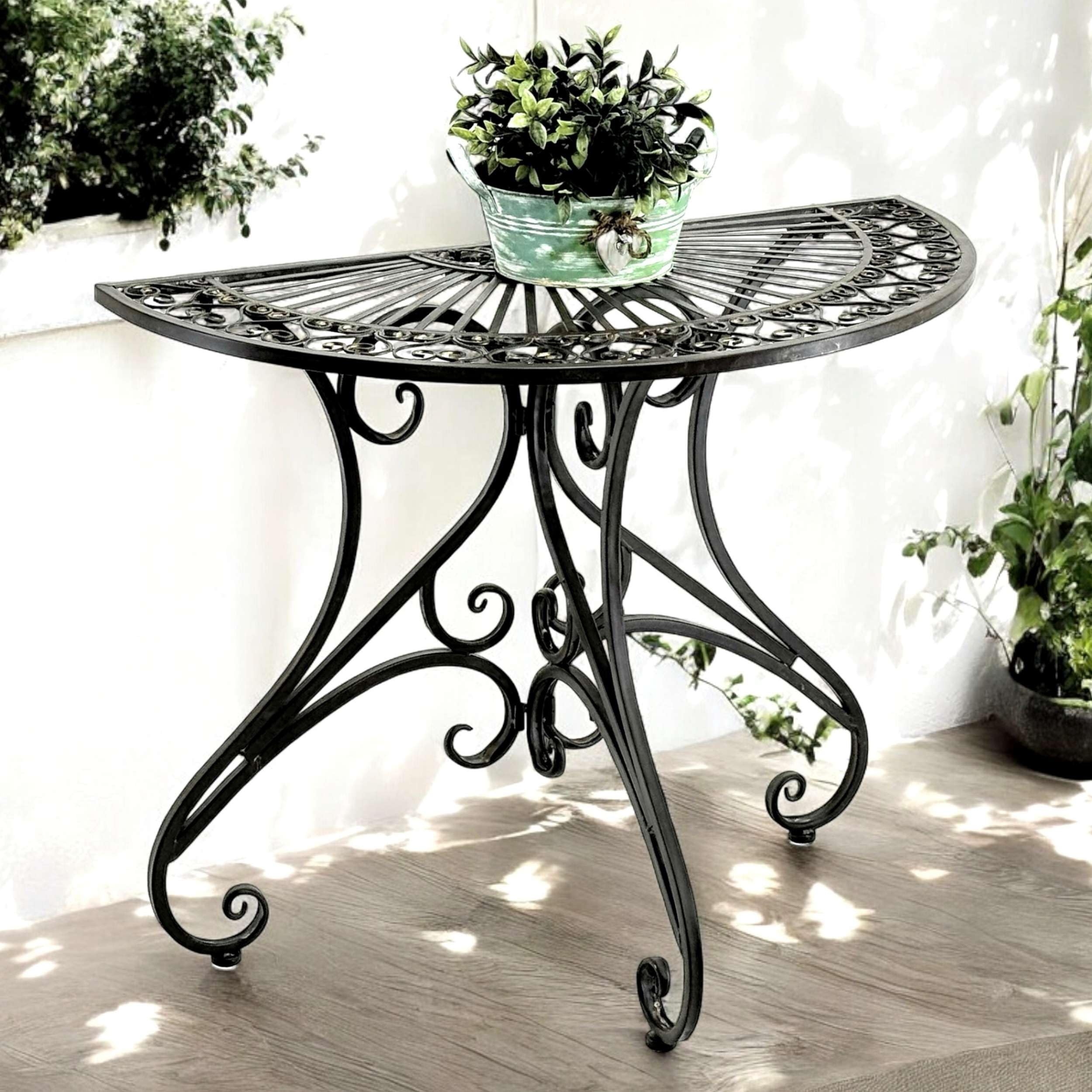 DanDiBo Vigo 19511 - Tavolino da parete semicircolare, in metallo, 90 cm, stile vintage anticato