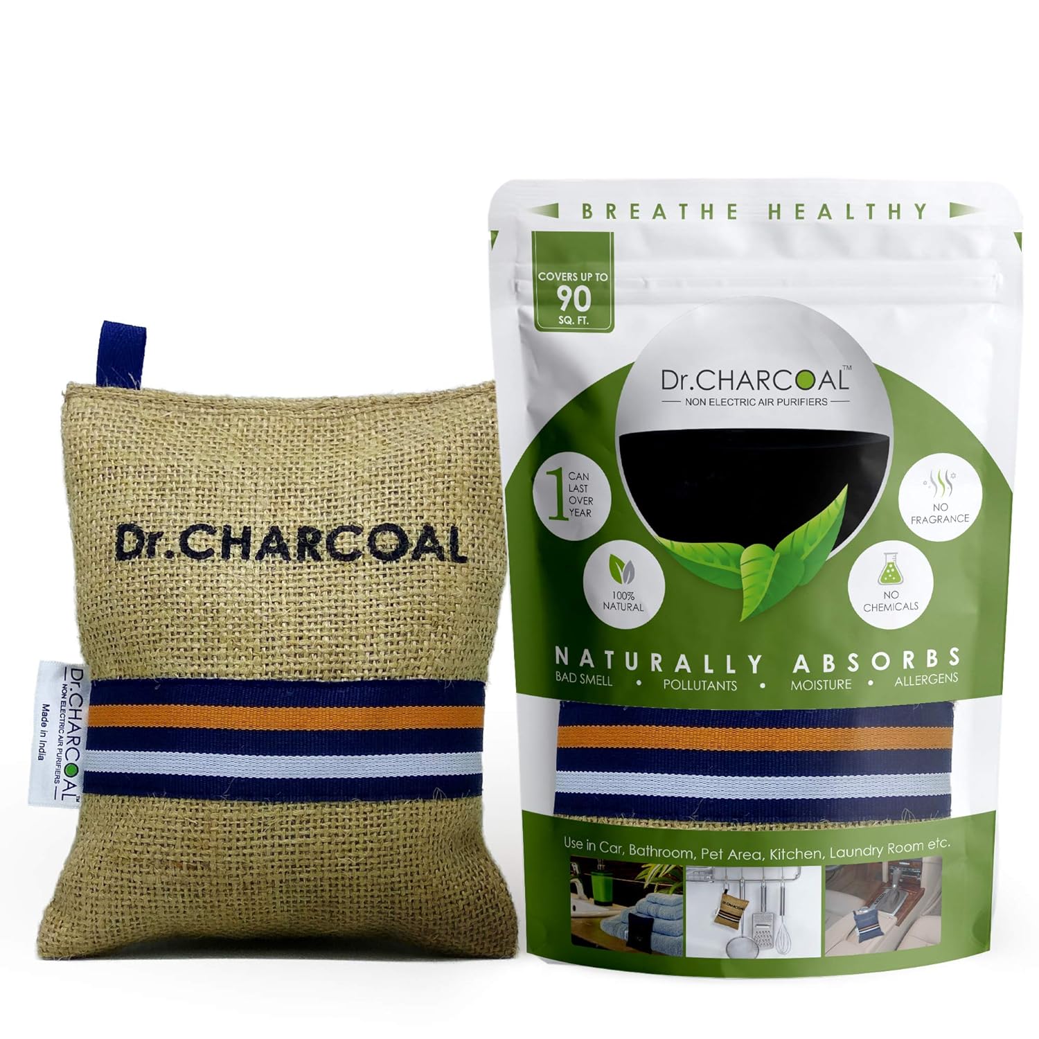 Dr. CHARCOAL Car Air Purifier for Cars, Activated Charcoal, Non-electric – 200g Modish Khaki – 200g Modish Khaki