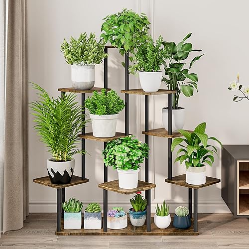 Miniatura 9 de AZERPIAN - Estante de metal de 6 niveles para múltiples plantas de interiores, soporte alto para flores en esquina para patio, jardín, sala de