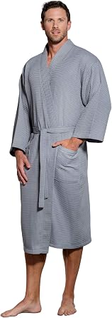 Turquaz Lightweight Long Waffle Kimono Spa Robe for Men