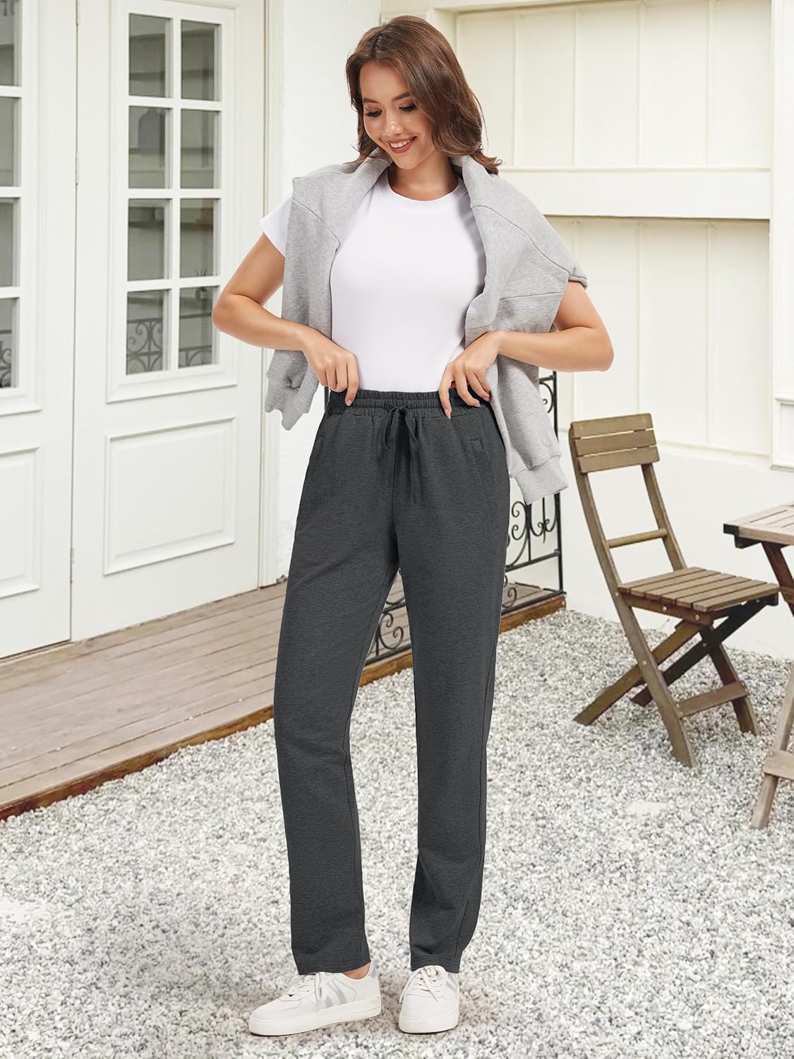 Tapata Petite Women's 26"/28" Inseam Sweatpants Cotton Lounge Yoga Pants Casual Open Bottom Workout Zipper Pocket Joggers - Image 3