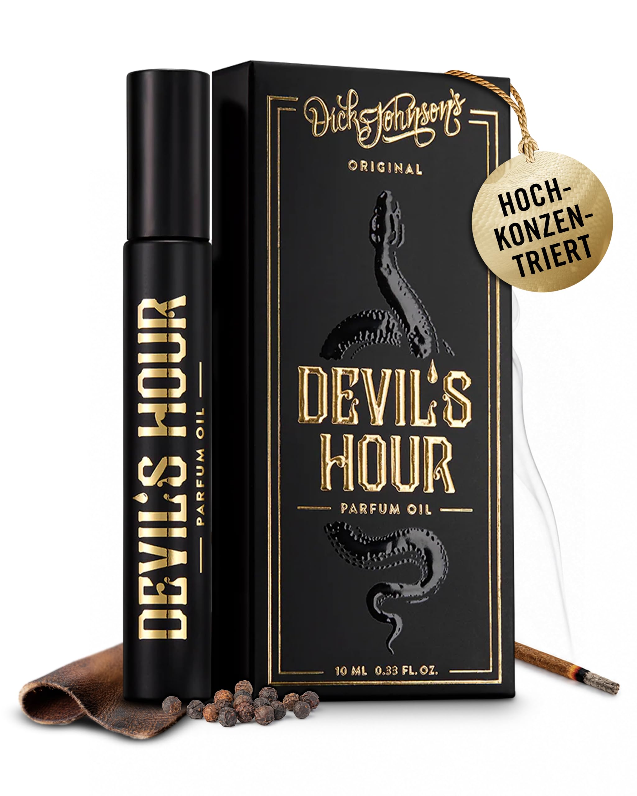 DICK JOHNSON Devil's Hour Parfumöl Roll-On 10 ml, Oud, Moschus & Vanille | Hochkonzentriertes Parfümöl ohne Wasser, präzise Dosierung, ideal für unterwegs, Reisegröße