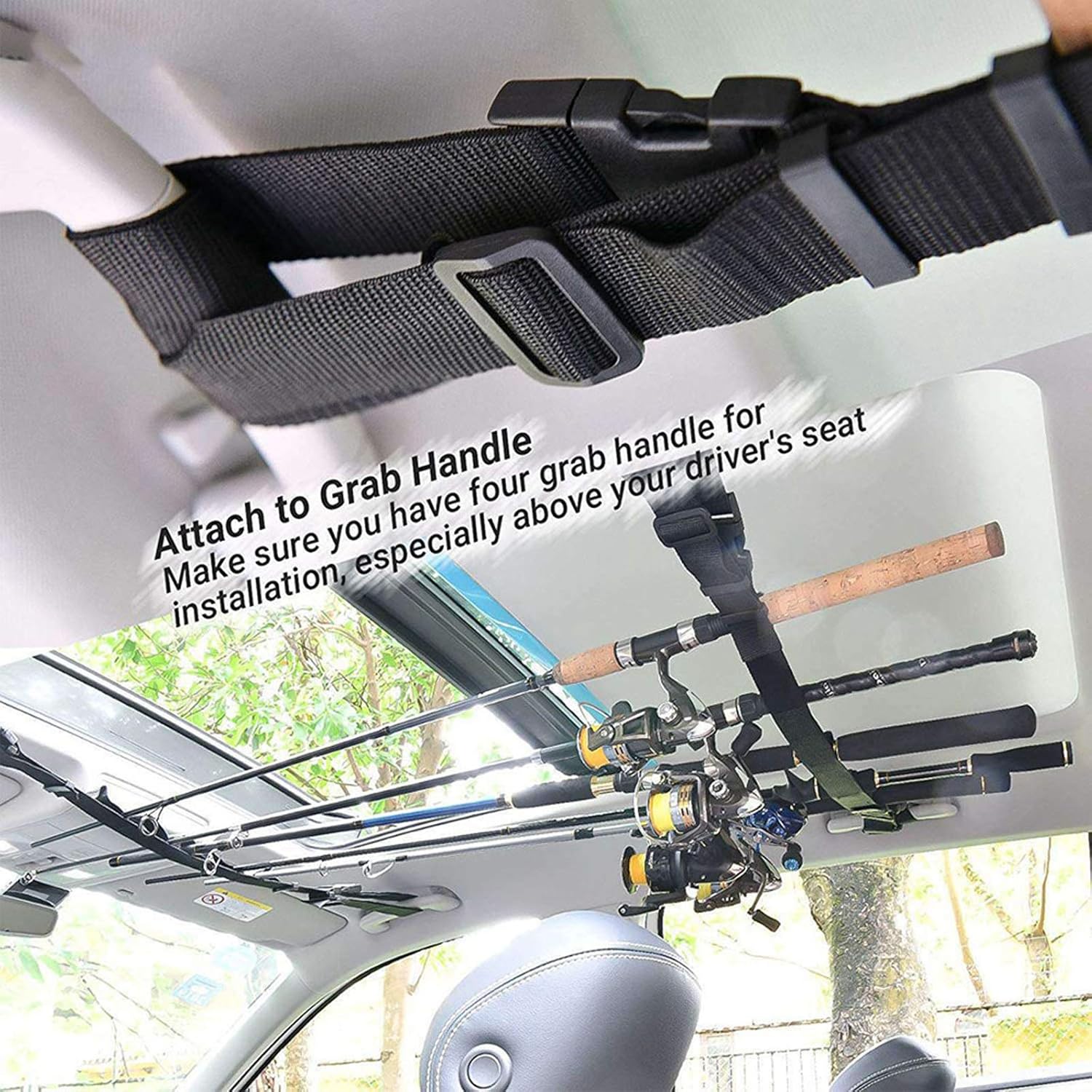 Vehicle Fishing Rod Rack,2 Pack Car Fishing Rod Holder Strap Fishing Pole Holder, Adjustable Polyester Strap Fishing Pole Carrier Storage Rack for SUVs Wagons and Vans