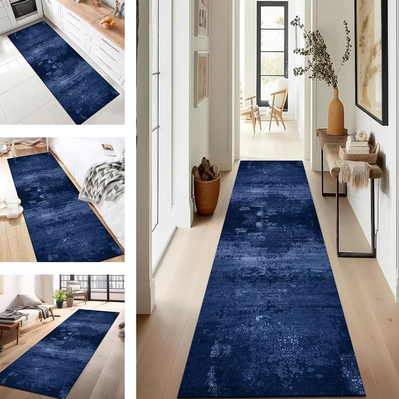 Tapis de couloir absorbant l'eau et antidérapant bleu 70x500 cm lavable