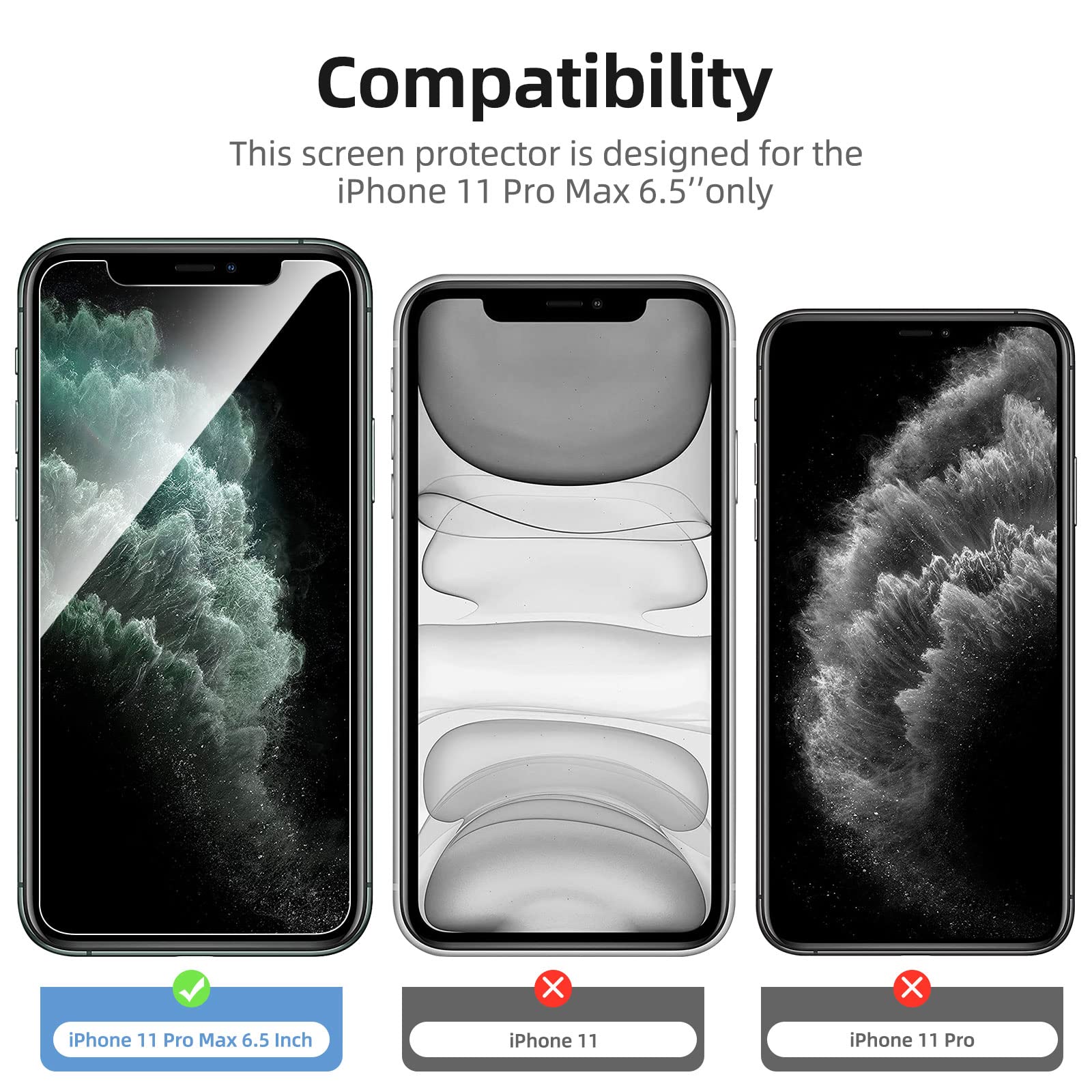 NEW'C 4 Pack, 2 Pack for iPhone 11 Pro Max Screen Protector + 2 Pack Camera Lens Protector - Image 2
