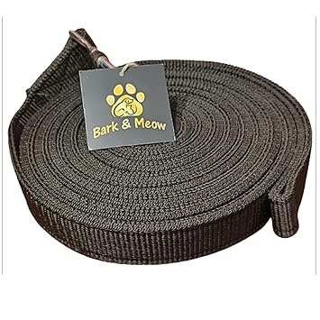 Bark & Meow , Durable Dog Training Leash Long Leash 50 Ft, 15.24Meter Long and 1 Inch Thick Black Nylon