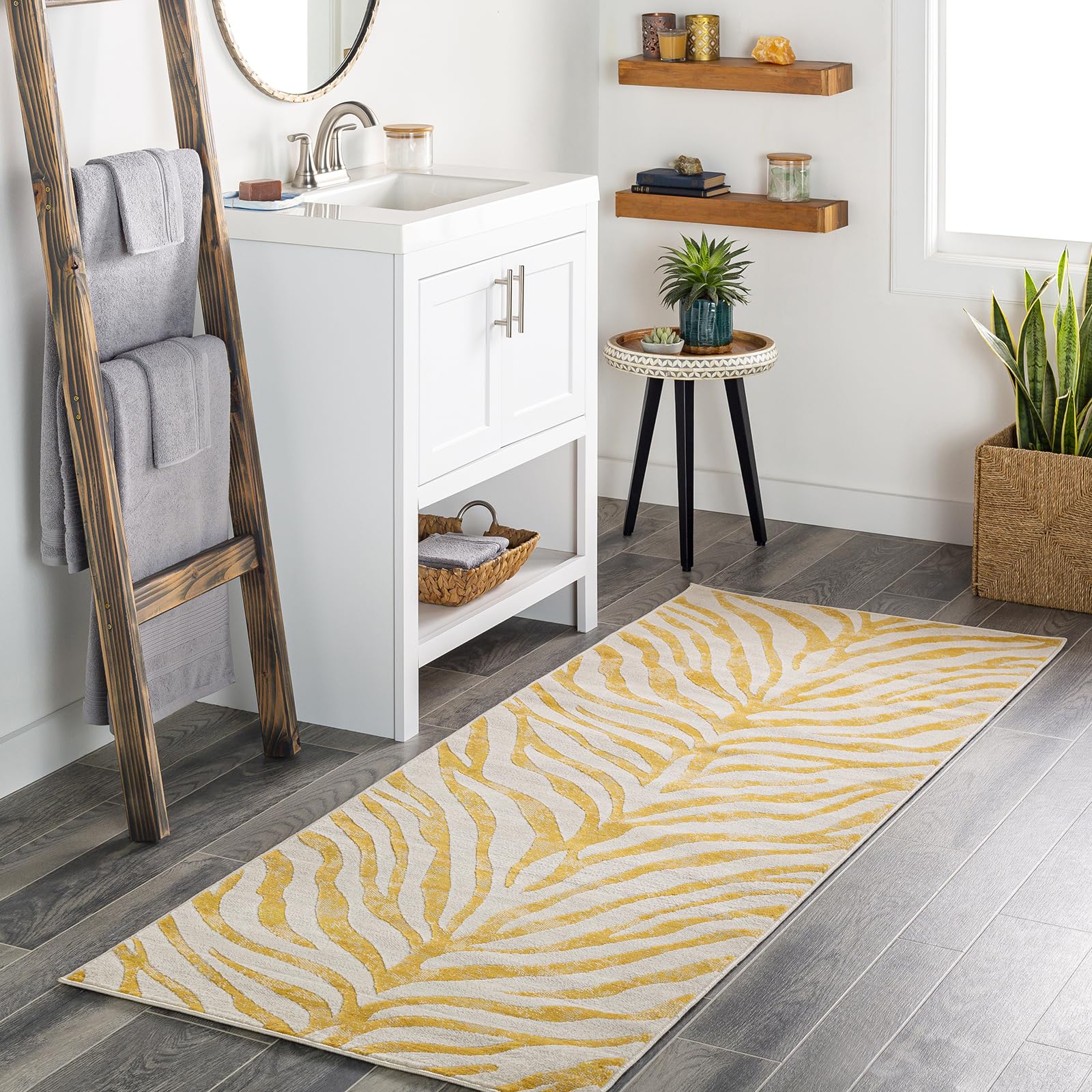 Tapis géométrique 80x220 cm moutarde style scandinave pour couloir et salon