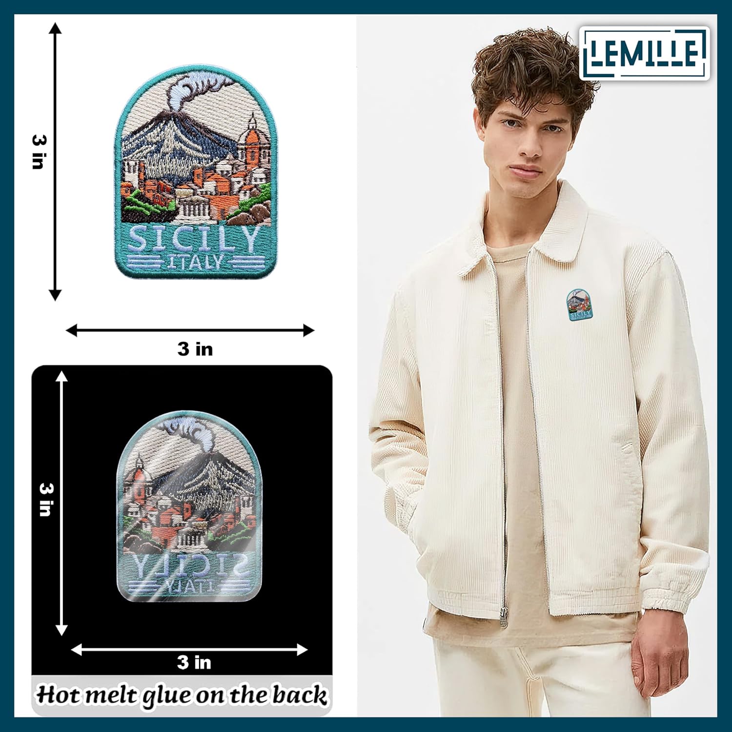 Sicily Italy Patch, 3" Travel Patch Sew On or Iron On for Clothes, Jeans, Backpacks, Hats, Mount Etna Volcano Embroidered Patch, Aesthetic Souvenir Patch for Travelers and Adventure Lovers image 3