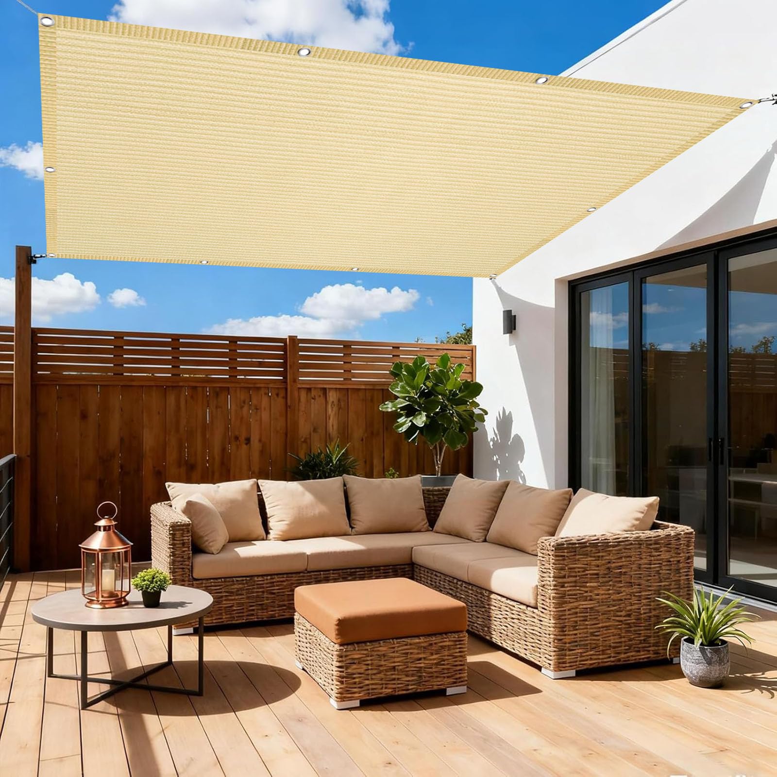 Schattierungsnetz mit Ösen 180 x 320 cm Uv-Schutz 95% Winddurchlässig Schattennetz, Beschattungsnetz mit Ösen für Außenbereich, Terrasse, Balkon, Garten, Creme Farben