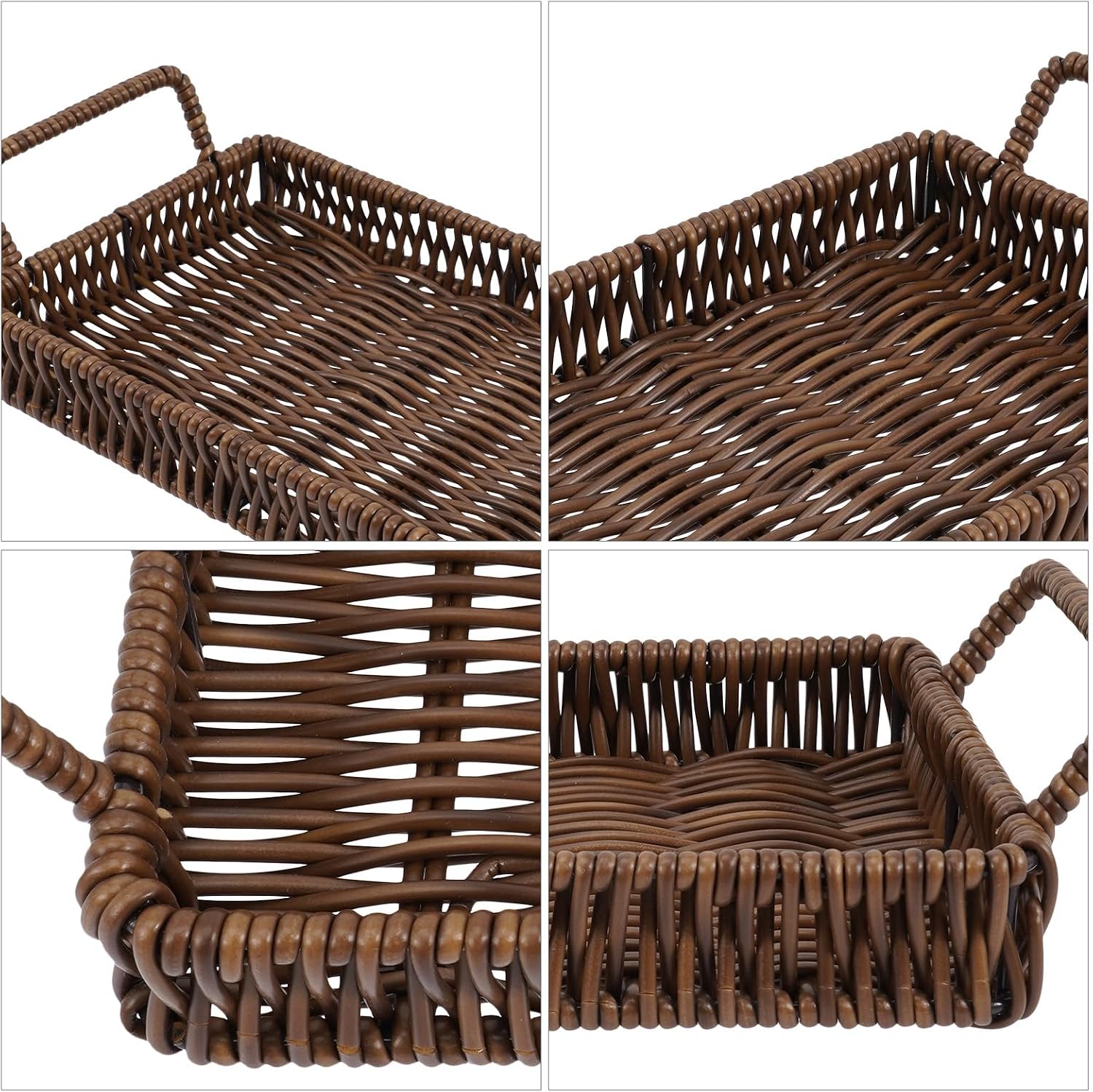 Rectangular Bread Basket Plastic Woven Storage with Handles